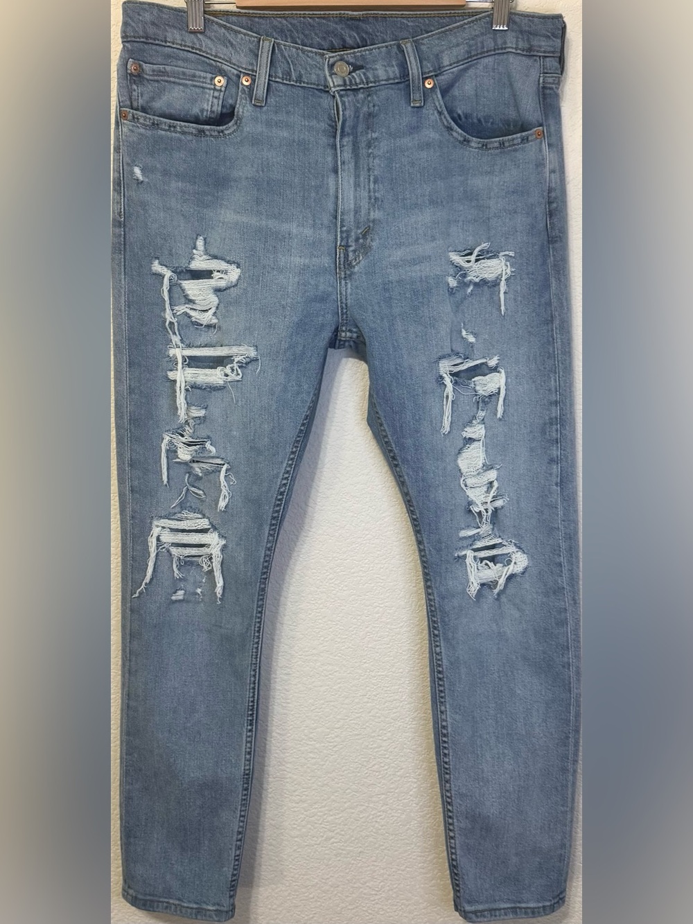 Levi’s 512 Slim Taper Distressed Jeans Light Wash Ripped Denim W36 L30